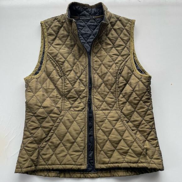 Cut loose Quilted Vest Bronze Color Pockets Artsy Bohemian Boho Made in USA Sz M - Picture 1 of 10